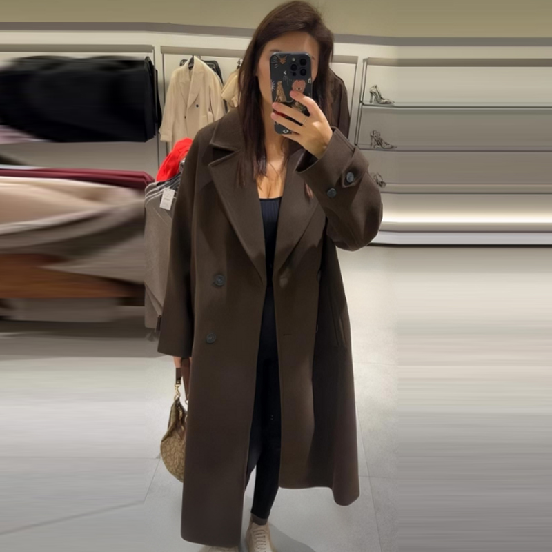 HXAO Women's Coat Brown Tweed  - Wool Coat Peacoat incelemesi ve fiyatı