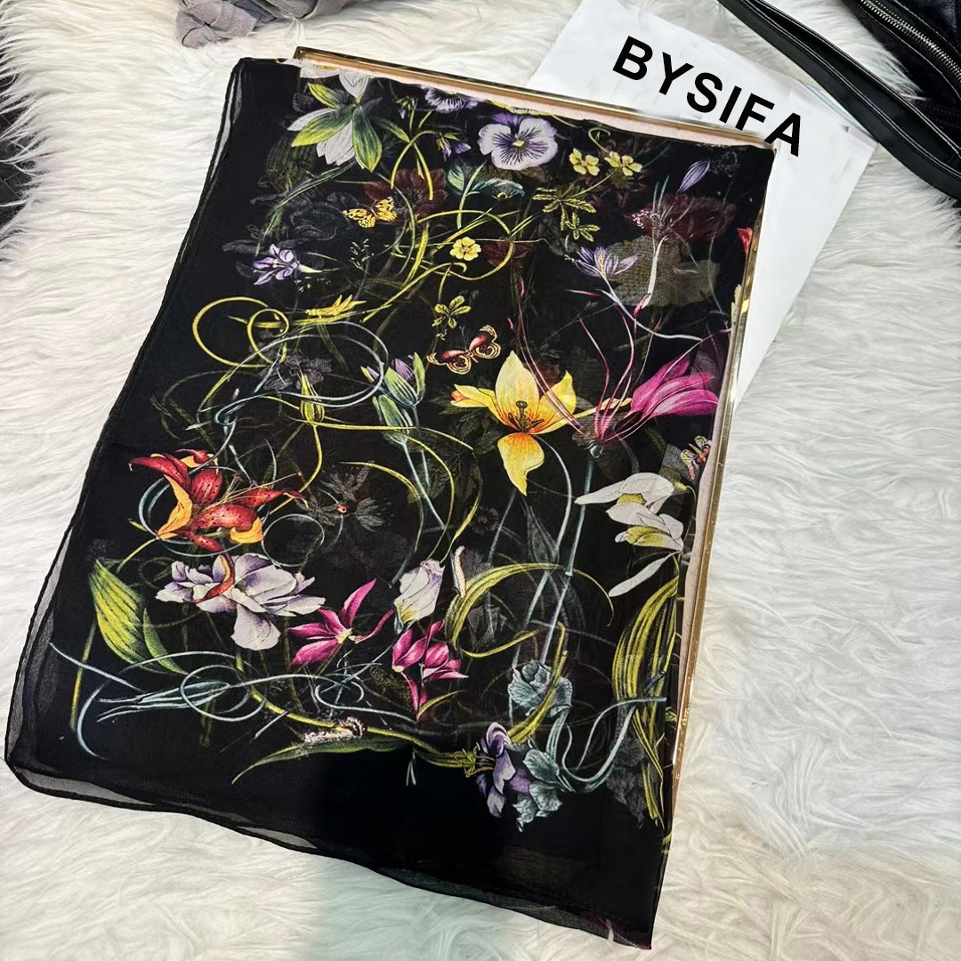 BYSIFA|New Black Pure Silk Wom - Shawl Wrap Winter incelemesi ve fiyatı